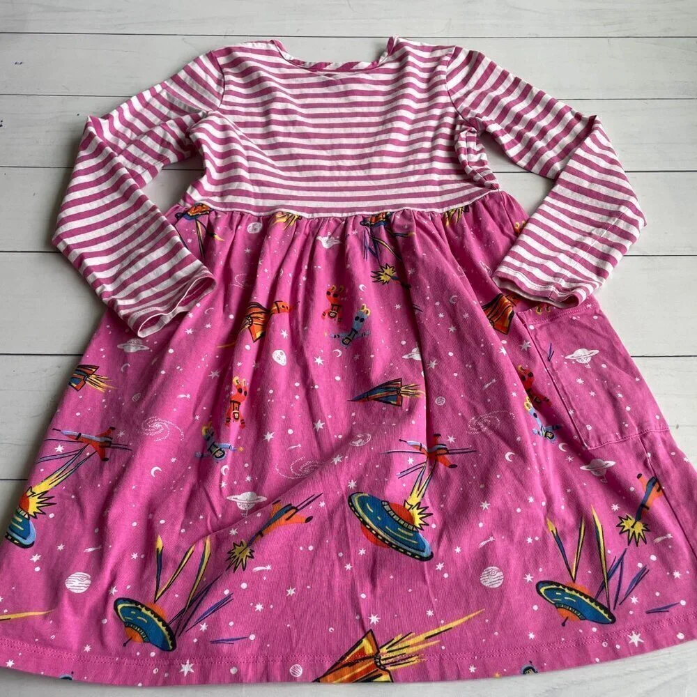 Hanna Andersson 100% Cotton Girl's Rocket Ship Space Dress‎ - Size 10